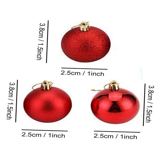 Pack of 24 Christmas Tree Decoration Items Balls Ornaments Hanging Props Xmas Accessories Plastic, 3.8 Cm Items for Home Decor Office Church