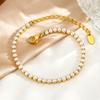 Modern Pearl Tennis Bracelet for Women 18K Gold Plated Stainless Steel Geometric Box Pearl Link Chain Wedding Jewelry