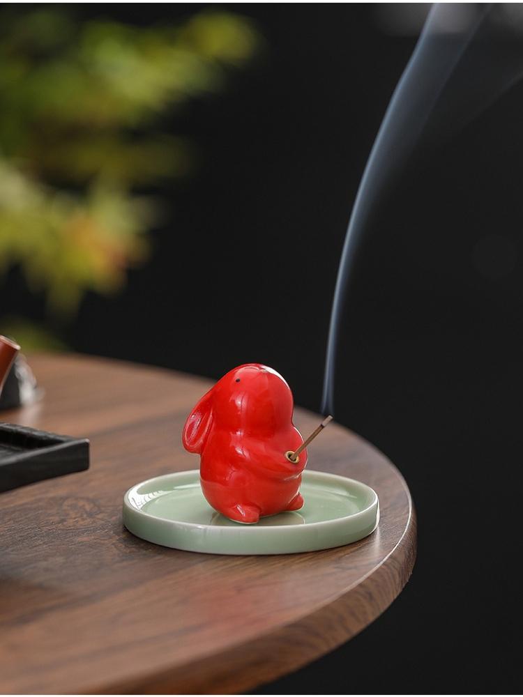 Adorable Bunny Rabbit Incense Holder Ceramic Cute Animal Decor for Home Aromatherapy Desk Zen Meditation Gift