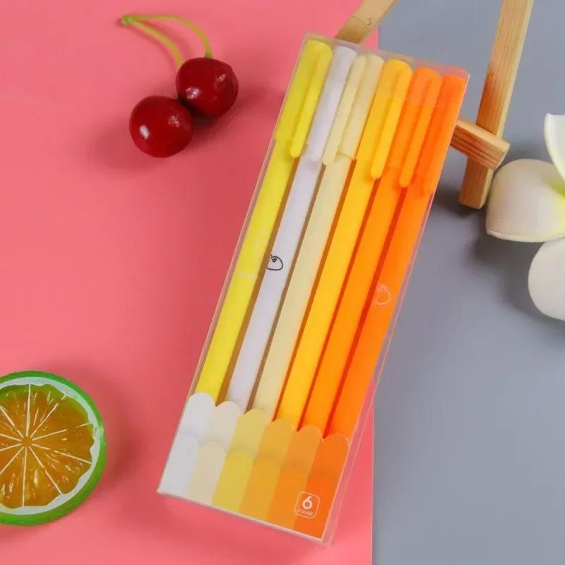 5/6pcs/box Simplicity Gel Pen Fashion Gradient Pen Solid Color 0.5mm Black Ink Gel Pen Lovely Stationery Pen Writing Supplies
