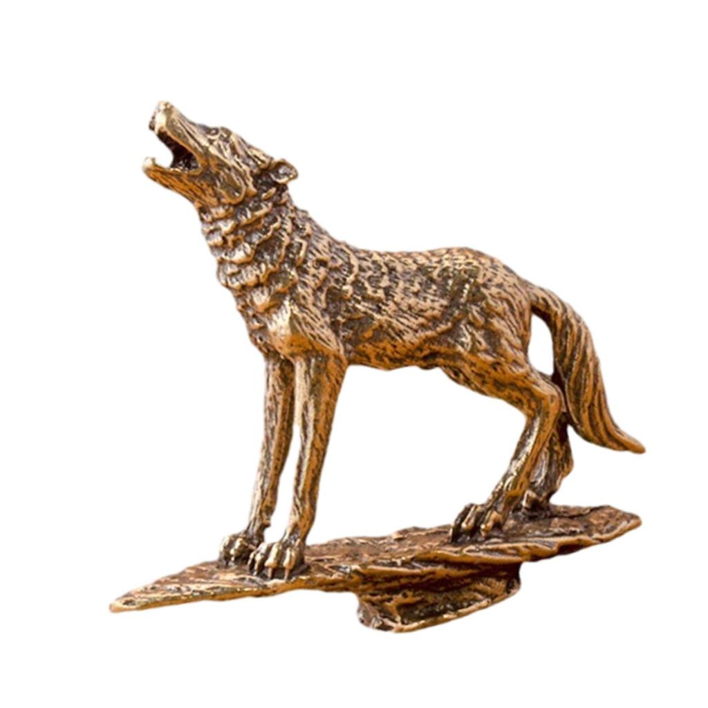 Brass Wolf Statue Animal Figurines Copper Gift Home Decoration Art Craft Realistic Metal