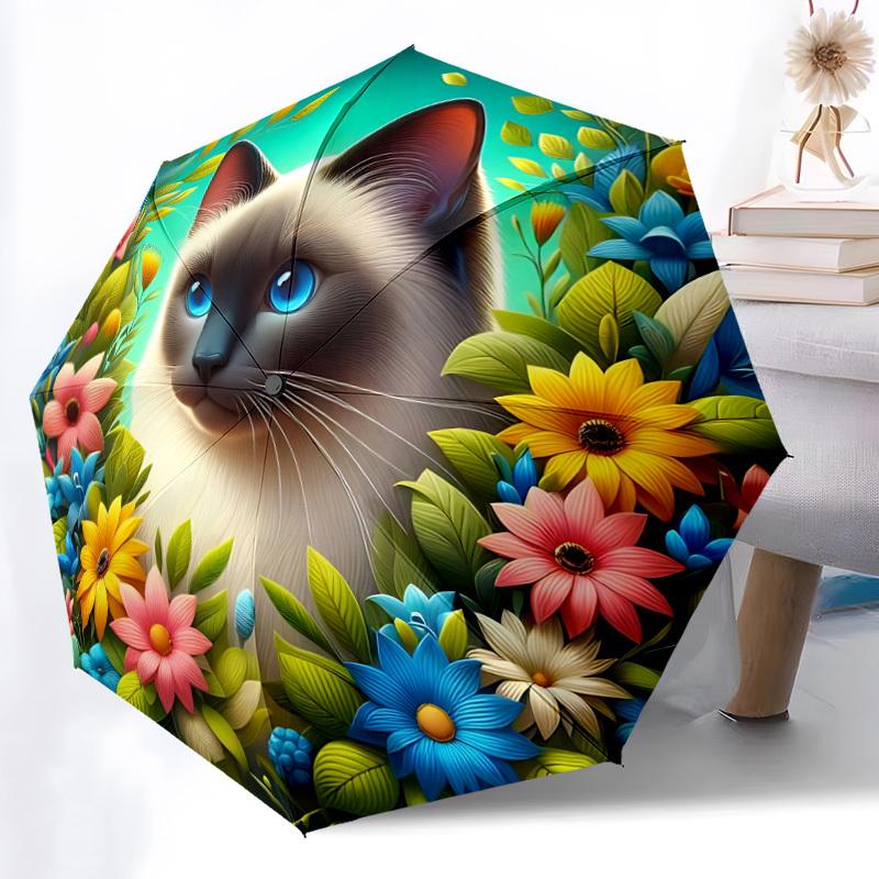 

1pc Cat Flowers Automatic Open/Close Umbrella - Compact Travel Umbrella, Gift for Birthdayyy251208144