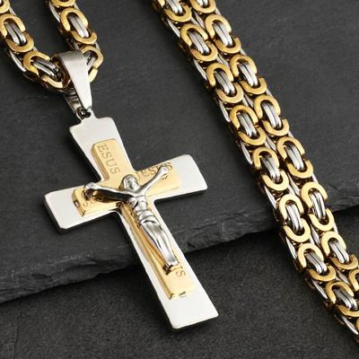 Jesus Stainless Steel Cross Pendant Necklace Men Link Chain Charm Necklace Cool Boys Orthodox Pendant Necklace Jewelry Gift