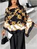 Baroque Print Batwing Sleeve Top & Elastic Waist Pants Set