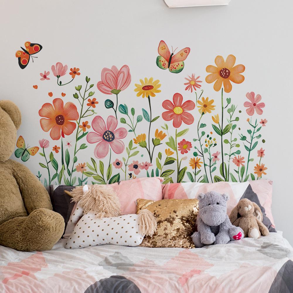 Kreative bemalte Pflanze Blume Schmetterling Schlafzimmer Wohnzimmer Eingang Hintergrundwand Verschönerungsaufkleber