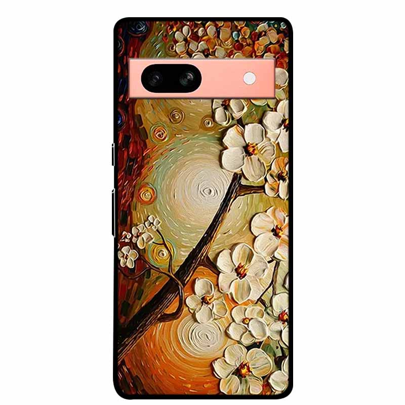 3D Flowers Case For Google Pixel 7a 5G Case Emboss Relief Floral Black Silicone Soft Back Covers For Google Pixel 7a Case Fundas