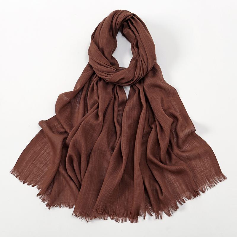 Écharpes Hijab en Coton Bambou Solide pour Femmes Pompon Solide Crinkle Turban Femme Musulman Bonne Couture Hijabs Enveloppants pour Femmes Choix