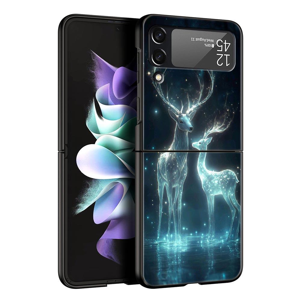 

Cartoon Animal Deer Hard PC Phone Case For Samsung Galaxy Z Flip 7 6 5 4 Black Cover For Galaxy Z Flip 3 Foldable Fundas Shell Z Flip 5