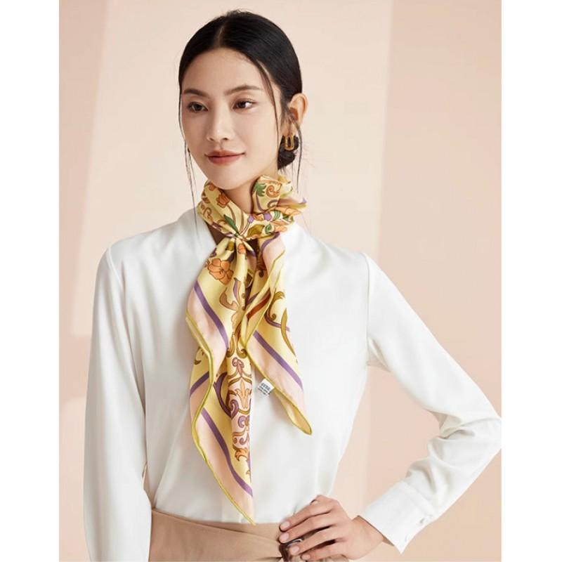 100% Mulberry Silk Square Scarf Double-sided Print Light Luxury Shawl Women Mom Fashion Accessory