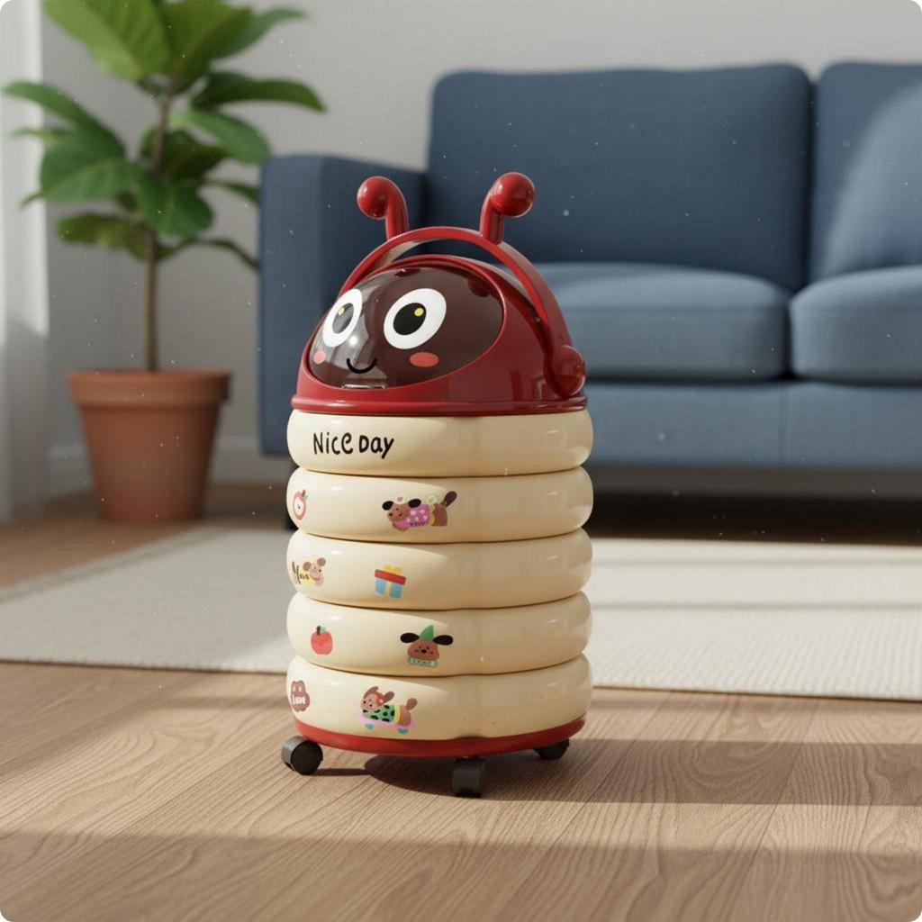 Trash Can Space-Saving Wheeled Bin Feline Decor