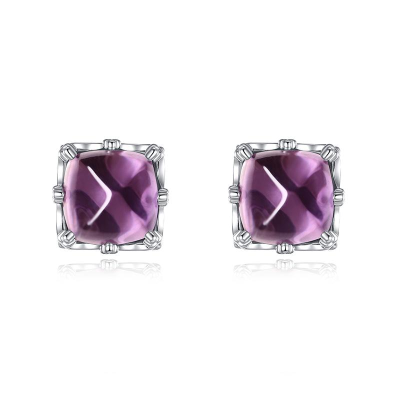 S925 Sterling Silver Natural Amethyst Sugar Tower Square Necklace Women's Simple Versatile Collarbone Chain Clear Sense Jewelry Set
