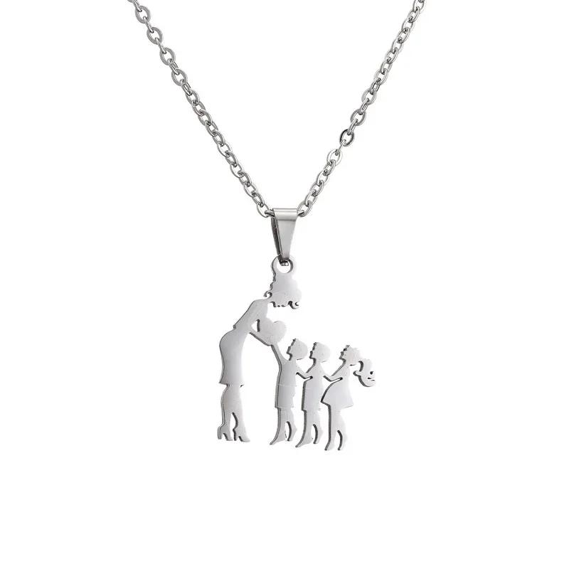 Mom Daughter Family Necklace Stainless Steel Chain Children Kid Silver Color Pendant Necklaces Jewelry Women Mother's Day Gift