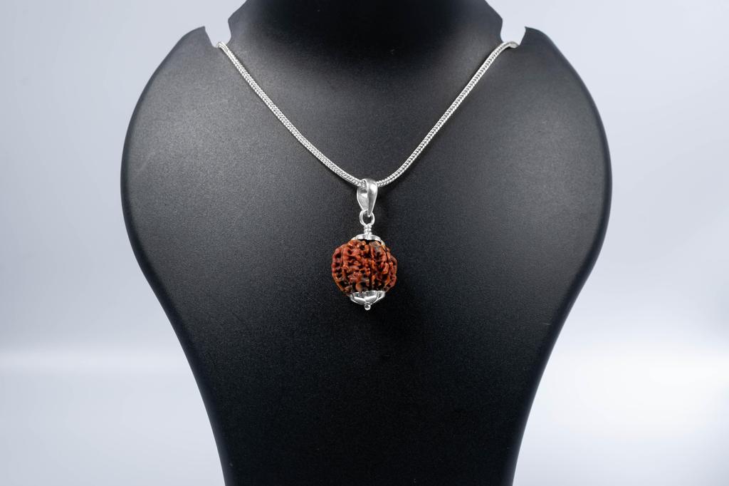 Natural Nepali 8 Mukhi Rudraksha 925 Silver Pendant | Organic & Lab Certified Spiritual Bead for Obstacle Removal, Success & Protection