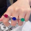 Simple Simulation Pigeon Egg Emerald Ring Inlaid With High Carbon Diamond Pigeon Blood Red Corundum Blue Pointed Crystal Ring Female