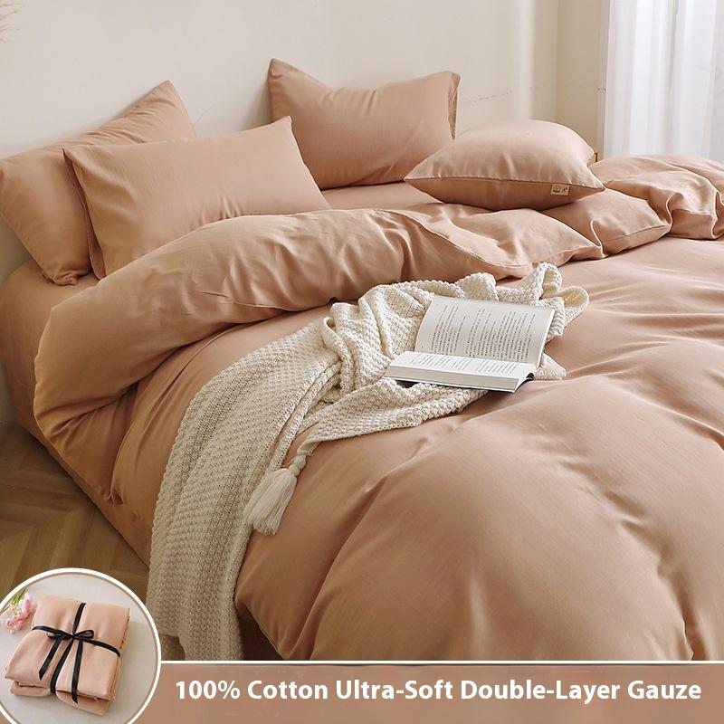 Pure Cotton Bedding Set Four-piece Skin-friendly, Breathable and Comfortable Washed Sheets Quilt Covers Pillowcases
