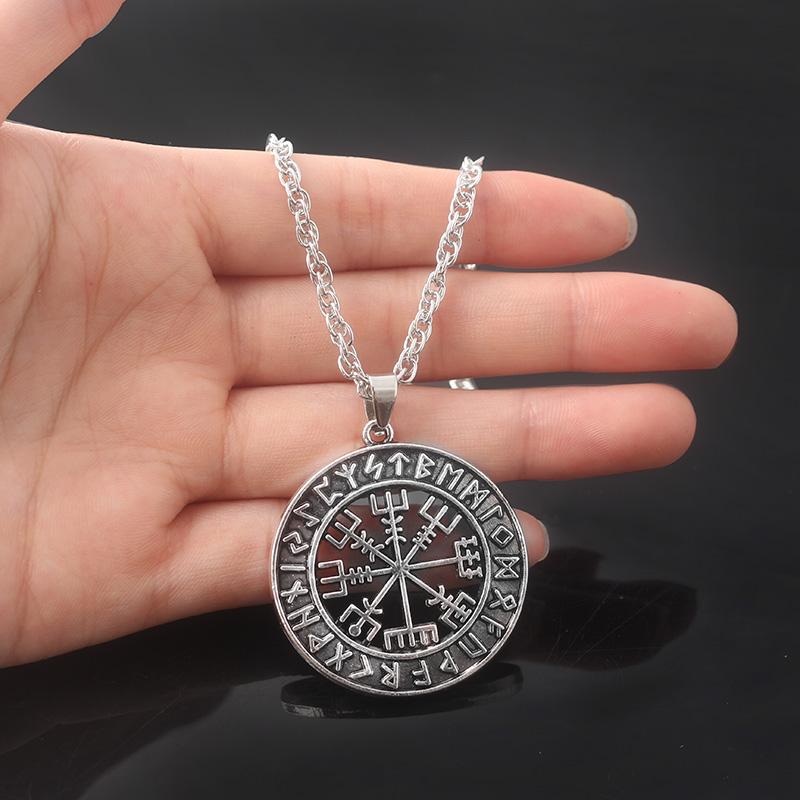 Norse Viking Odin's Runes Necklace Vegvisir Symbol Compass Pendant Vintage Necklaces for Women Men Jewelry