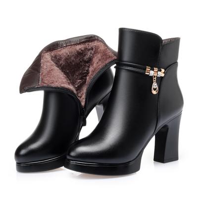 Women Winter Shoes FashionHigh Heels Women Dress Boots Large Size Natural Wool Warm Ladies Short Boots