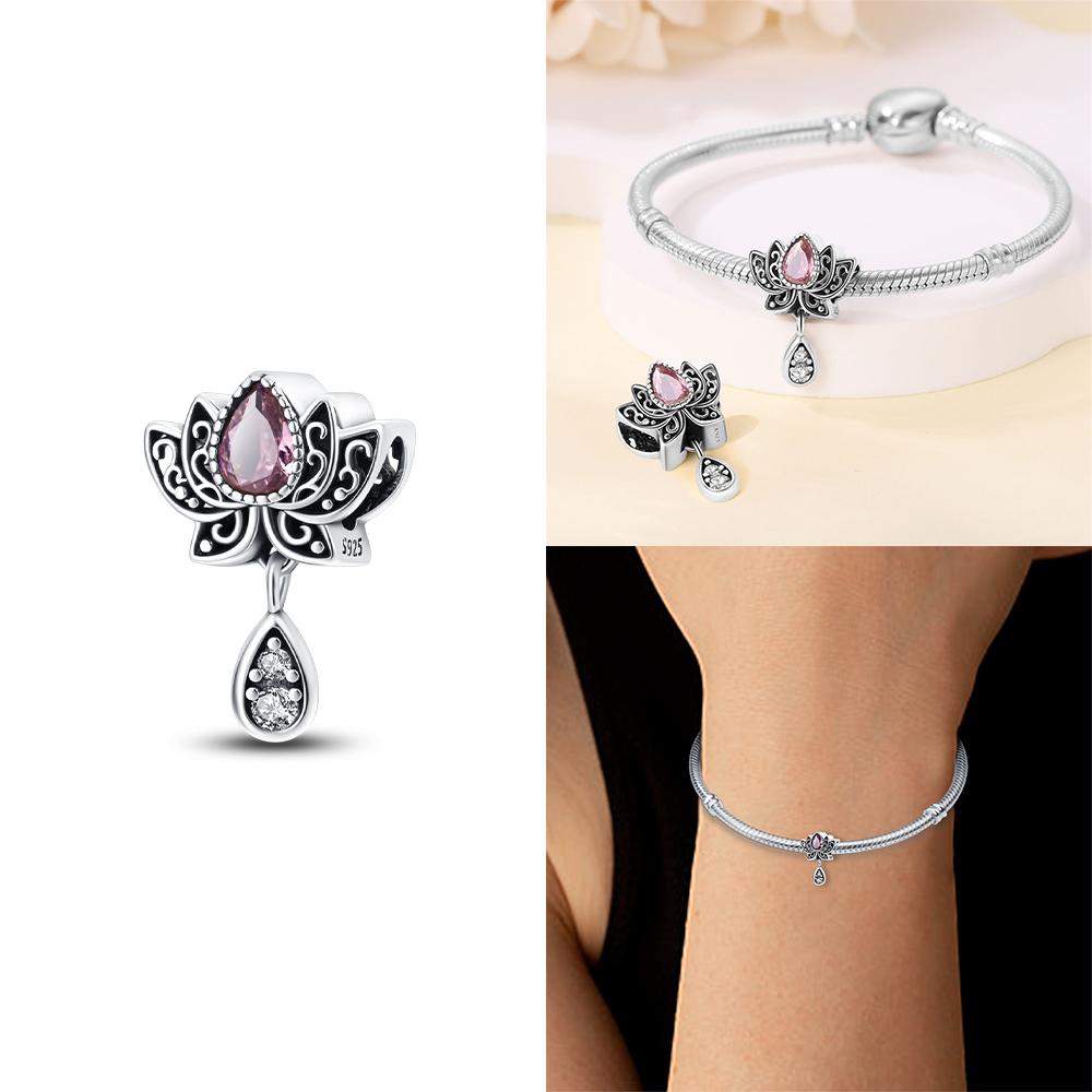 Purple Retro Love Shape Metal Lotus Classic Angel Pattern Charms Beads Fit 3Mm Original Bangle Make your own Accessory Gift Elegant Fashion Beautiful