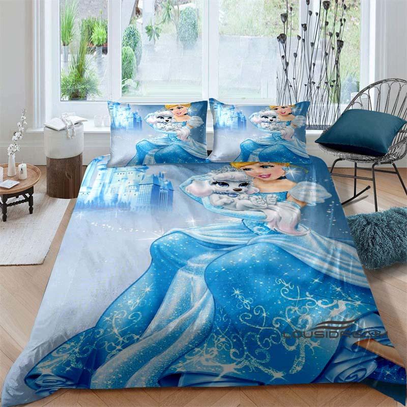 Cartoon-themed Cinderella fairy tale duvet cover and pillowcase bedding set, suitable for boys' and girls' bedrooms, and as a