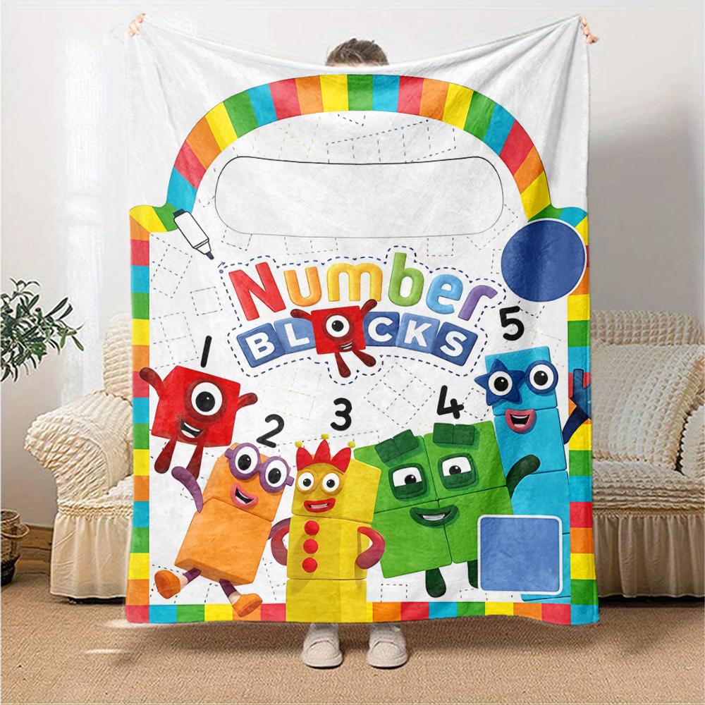 1pc 3D-Number-Blocks-Cartoon Blanket, Gift, for Men and Women, Soft Blanket, Good for Sofa Bed Couch Travel, Lightweight Flannel Blanket