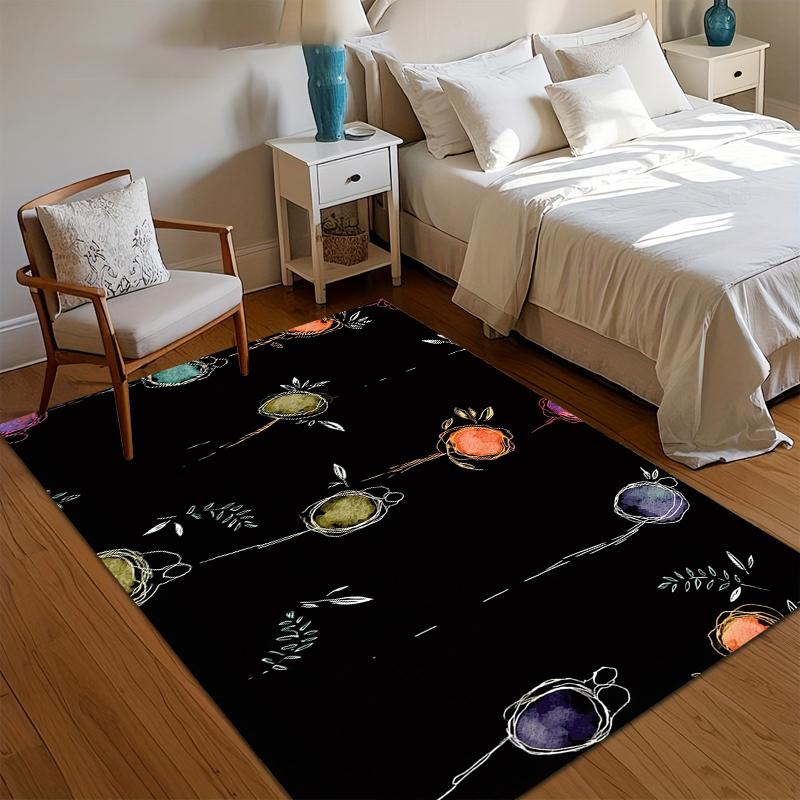 

Black Abstract Floral Carpets for Living Room Soft Bedroom Area Rug Non-Slip Rugs for Bedroom Home Decor Washroom Floor Mat Gift 40x60CM