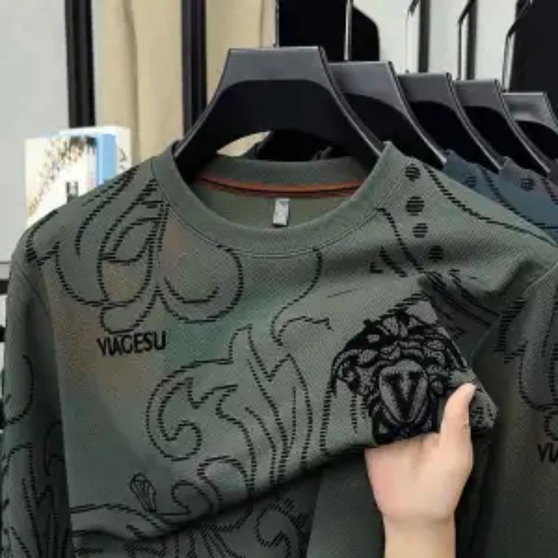 LiClothes Nieuw Lente en Herfst Heren T-shirt Lange Mouw Veelzijdig Ronde Hals Mode Trendy Casual Top voor Jong en Middelbaar Personeel 4XL
