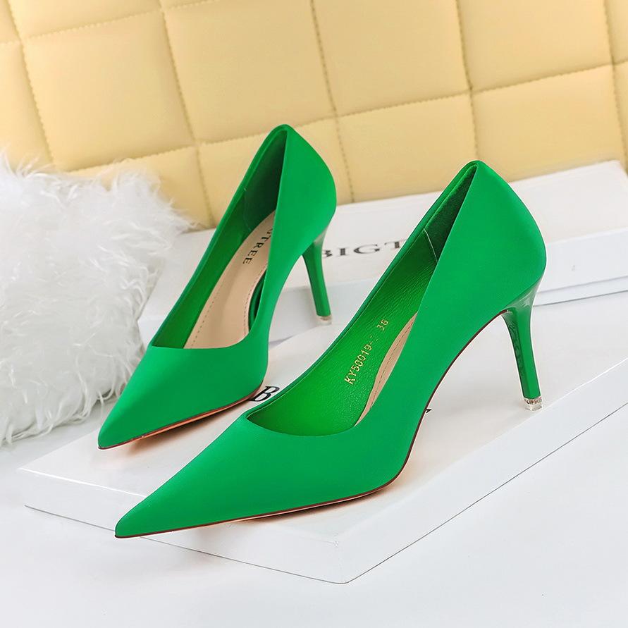 Fashion Spring Autumn Fashion Women Satin Grace Concise Stilettos Party Vintage Solid Color Dress Shoes Soft Female Footwear 18249-A2