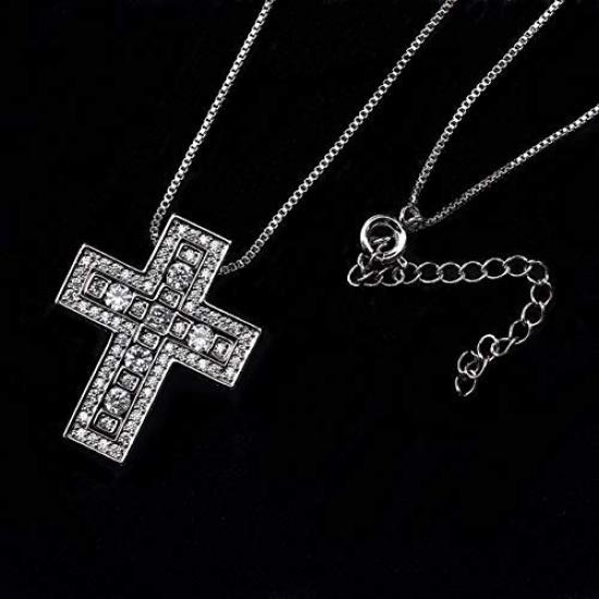 Lucliss Cross Necklace, Domestic Manufacturer, Double Zirconia, 18K Gold Plated [Silver], Men's & Women's, 18K GP Cross Necklace