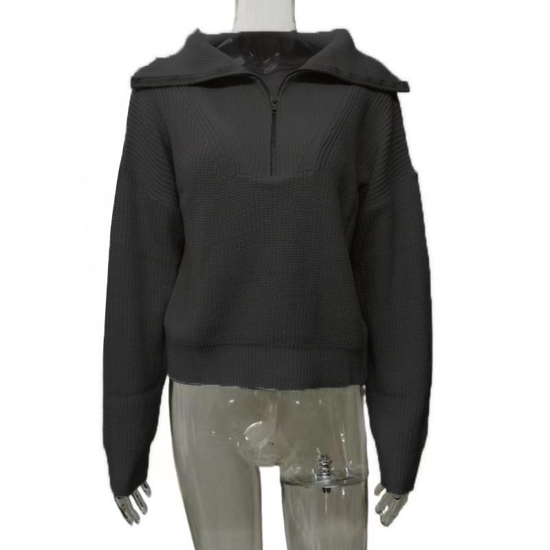 European & American Retro V-Neck Long-Sleeve Loose Knit Sweater for Women