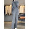 Chic Autumn/Winter Cashmere Two-Piece Set: Women's Loose Knit Sweater & Wide-Leg Tie-Waist Pants