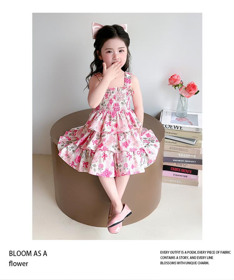 2026 Girls' Floral Summer Sundress: Stylish Princess Cake Dress for Kids