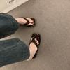 2025 new retro niche thick heel toe leopard print cool slippers female summer outer wear fairy foot clip one-word drag