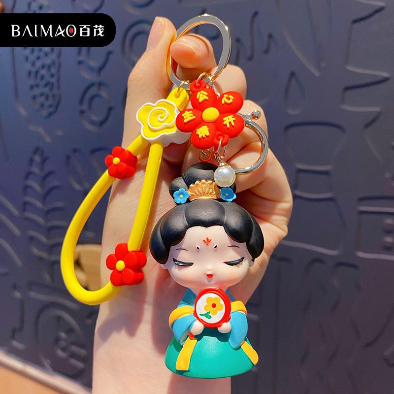 Cartoon Guochao antike Damen der Tang-Dynastie Schlüsselanhänger Anhänger niedlich exquisit Hanfu Mädchen Schlüsselanhänger Schultaschenanhänger