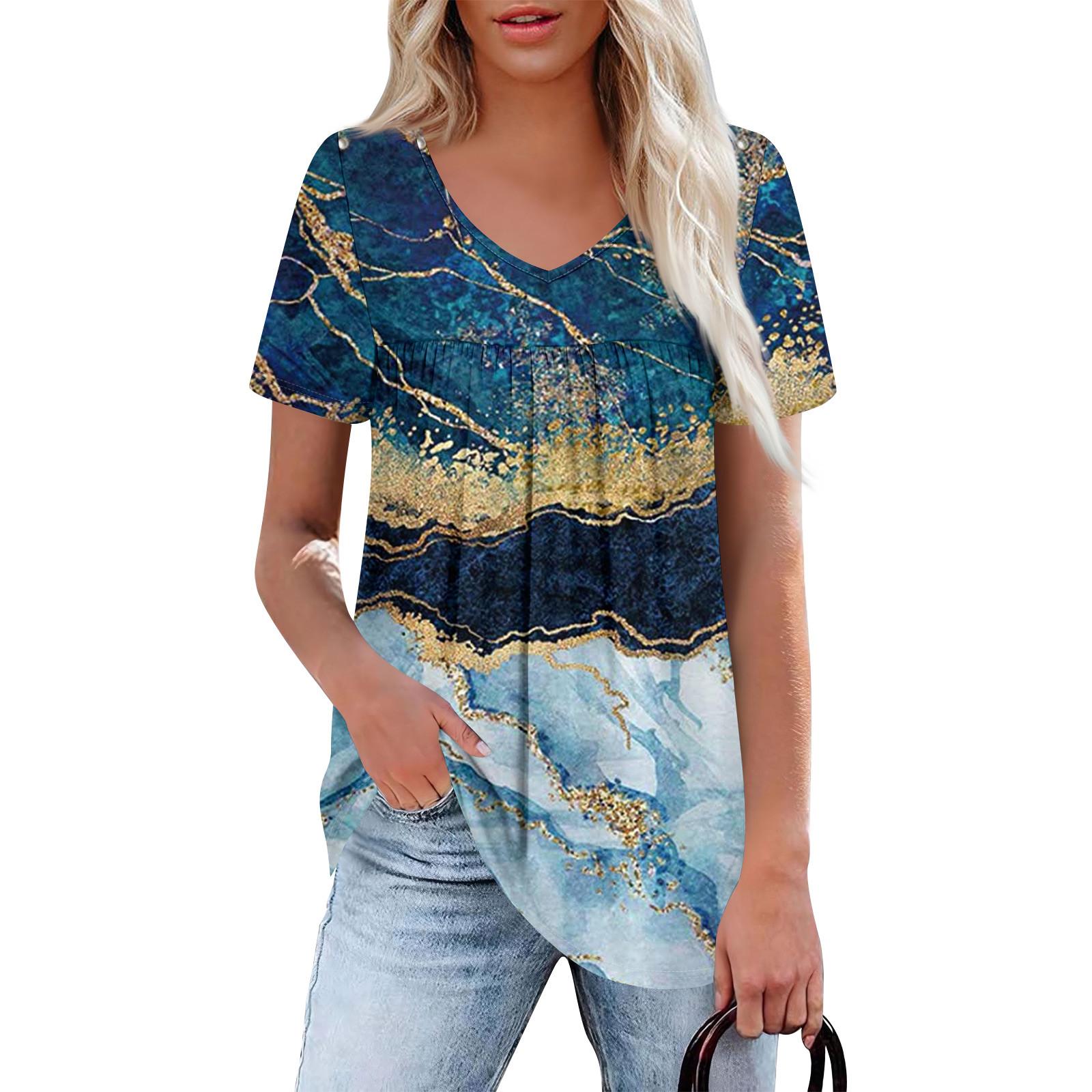 

Жіночий повсякденний топ з V-подібним вирізом і короткими рукавами з принтом S