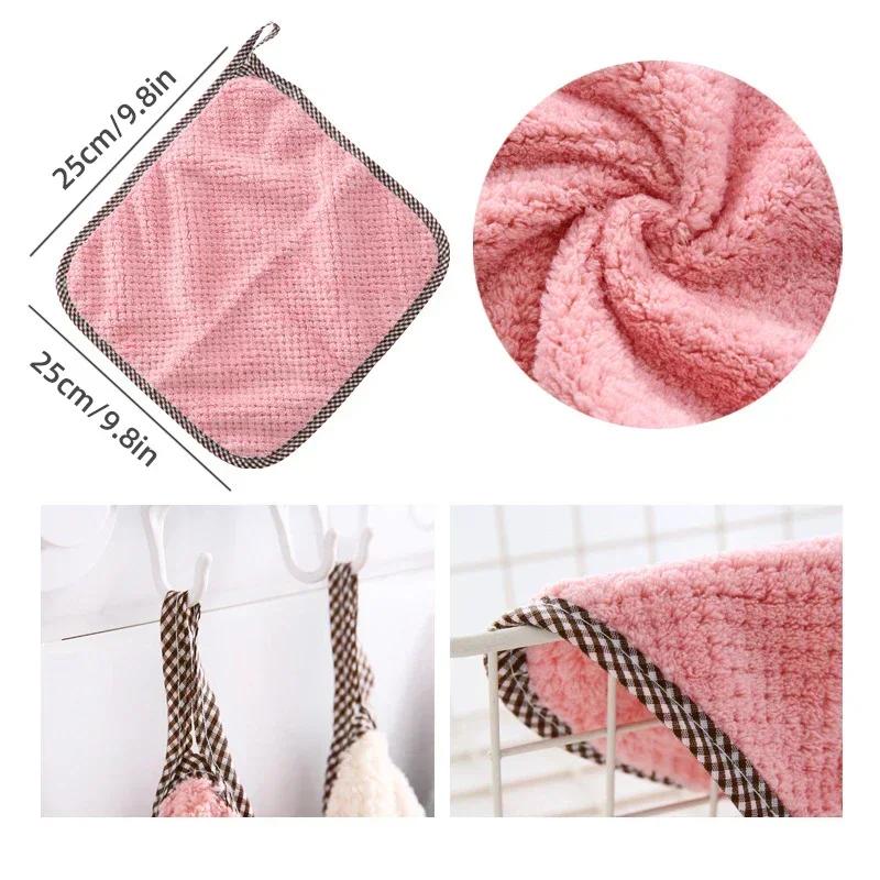 Double-sided Soft Skin-friendly Coral Fleece Towel Quick Drying Super Absorbent Hanging Kitchen Dishwashing Cleaning Cloth Tools