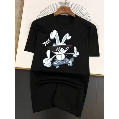 T-shirt Homme en Pur Coton Imprimé Graphique Amusant T-shirt Lapin Tendance Hauts de Rue Y2K Streetwear Marque de Luxe T-shirt Homme