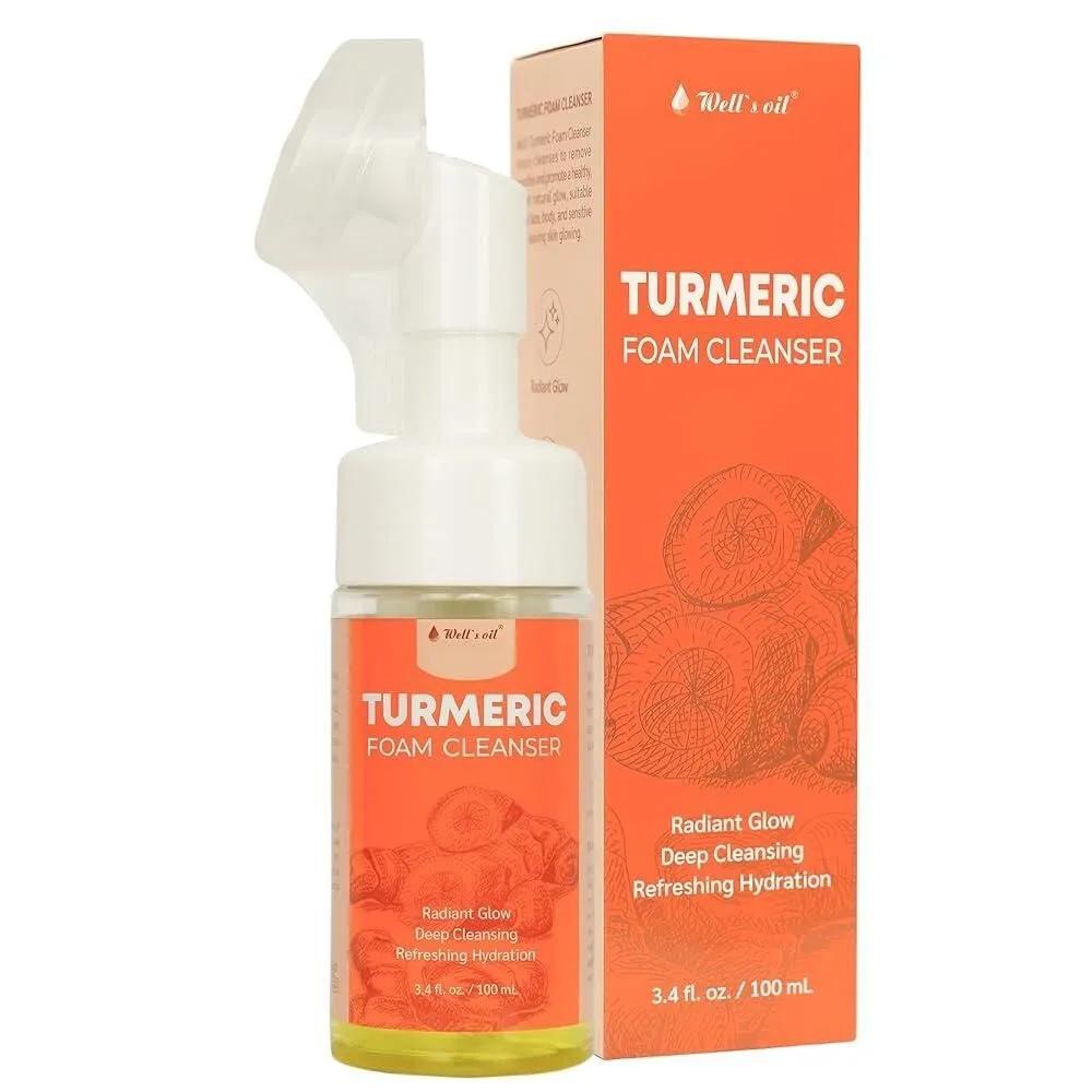 

Wells Oil Turmeric Facial Cleanser Face Wash with Brush Foaming for All Skin Types 100.5ml (3.5 oz)