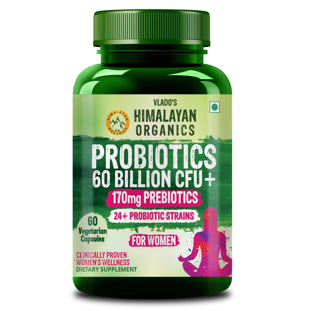 Vlado's Himalayan Organics Probiotics 60 Billion CFU+ with 170mg Prebiotics 60 Capsules for Women Gut Health