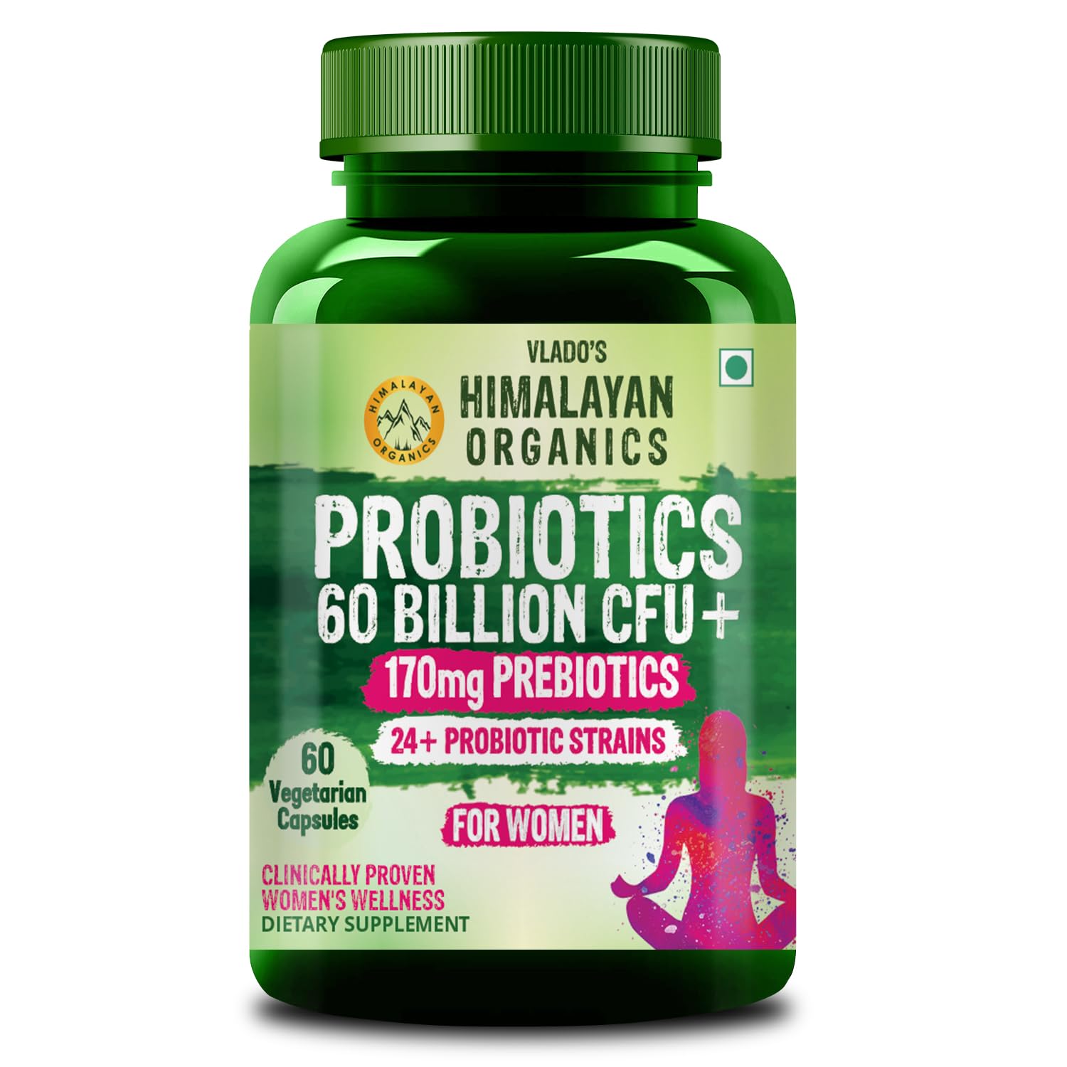 

Vlado s Himalayan Organics Probiotics 60 Billion CFU+ with 170mg Prebiotics 60 Capsules for Women Gut Health