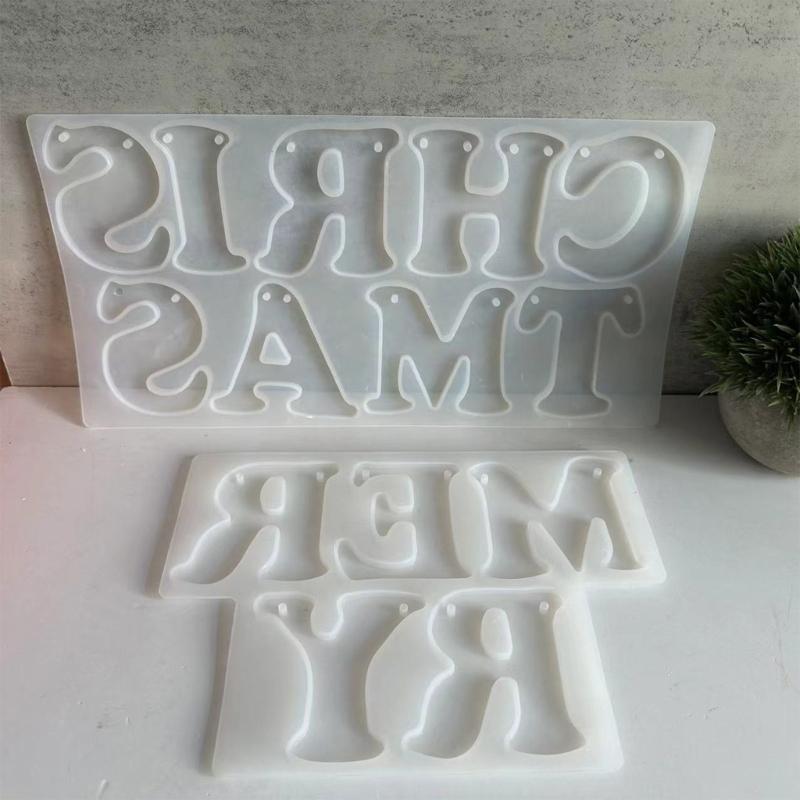 Merry Christmas Lettering Hanging Pendant Silicone Molds Merry Christmas Lettering Silicone Molds for Epoxy Resin