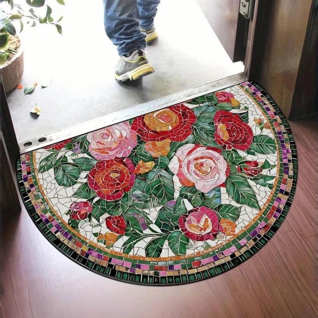 Half Round, Stone Patterned Floor Mat, Thick, Soft, Suede, Suitable for Porch and Living Room Decoration, Machine Washable, Anti Slip, Wear-resistant