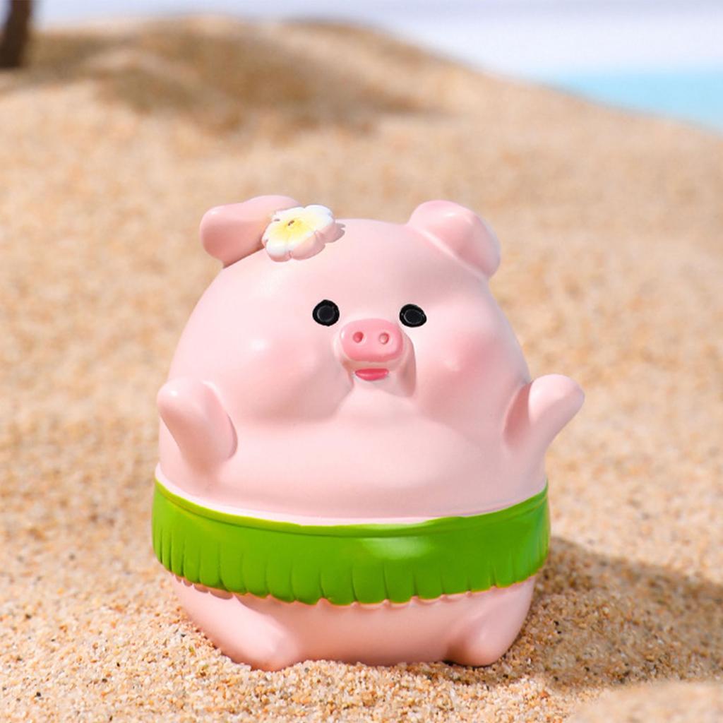 Creative Summer Pig Figurine Beach Themed Desk Decors Resins Animal Miniature Ornament For Home Office Tabletop Shelf