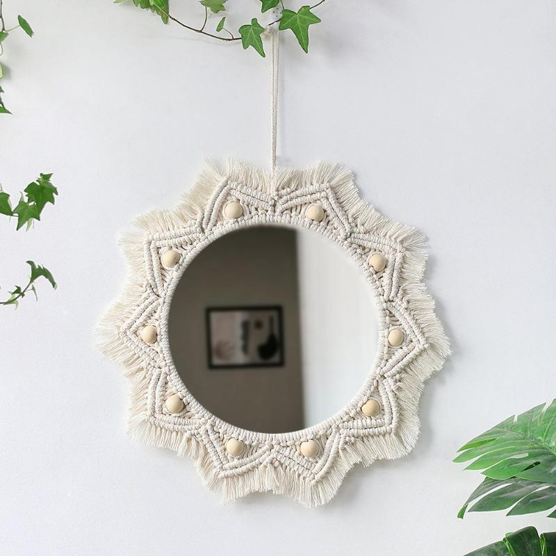 Bohemia Mirror White/Brown Tapestry Makeup Mirror Bedside Bedroom Entrance Hotel Home Decoration Wall Hanging