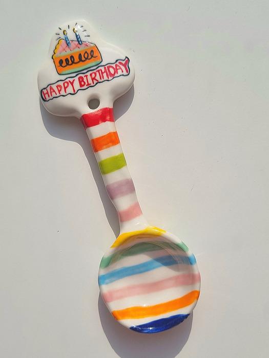 Deulkkot Ceramic Birthday Cake Rainbow Spoon Birthday Cake Rainbow Spoon