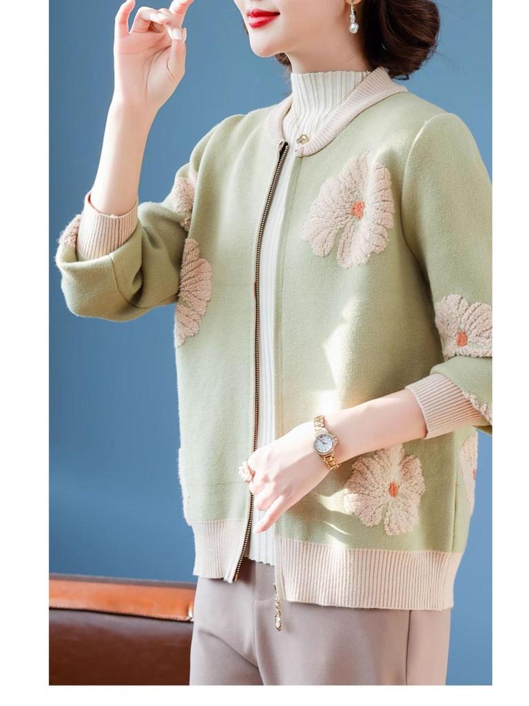 2025 New Fashionable Knitted Top: Spring & Autumn Short Jacket for Middle-Aged Women
