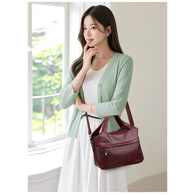 Fashion Vintage Leather Shoulder Bag for Women Multi Compartment Handbag Retro Shoulder Bag Perfect for Shopping Daily Life and Weekend Outings
