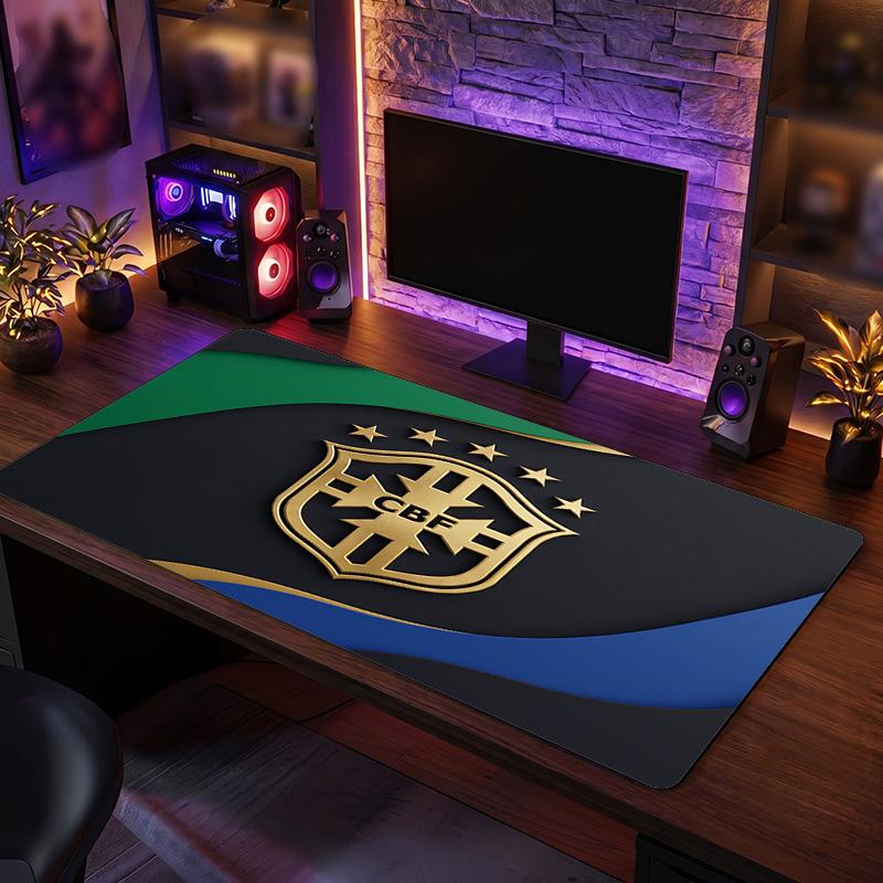 Podložka pod myš s logem brazilského fotbalu, prodloužená protiskluzová gumová podložka na stůl pro hraní her, kancelář, notebook, dárek pro fanouška