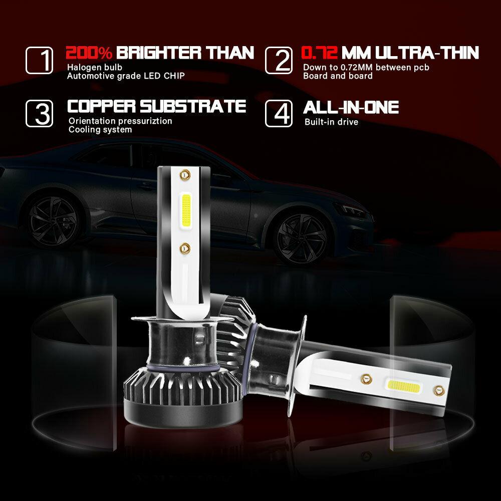 2Pcs H1 LED Headlight Bulbs Conversion 8000LM 6000K 80W White Hi/Lo Beam Lamps