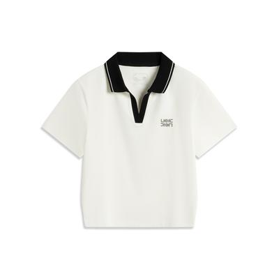 Li Ning Série Estilo de Vida Esportivo Casual Minimalista Bloco de Cores Manga Curta Polo Feminina tops Off-White APLV422-1