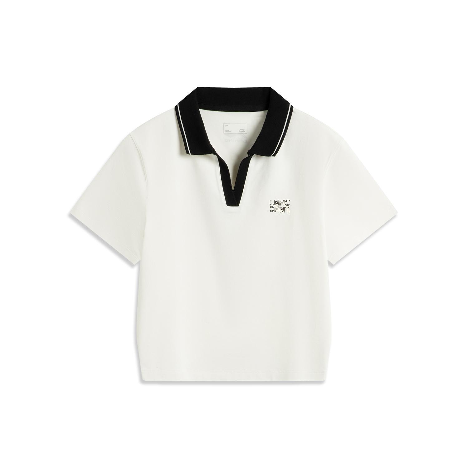 

Li Ning Серия Спортивный Стиль Жизни Повседневная Минималистичная Футболка-поло с Коротким Рукавом в Цветовой Блок Женские топы Молочно-белый APLV422-1